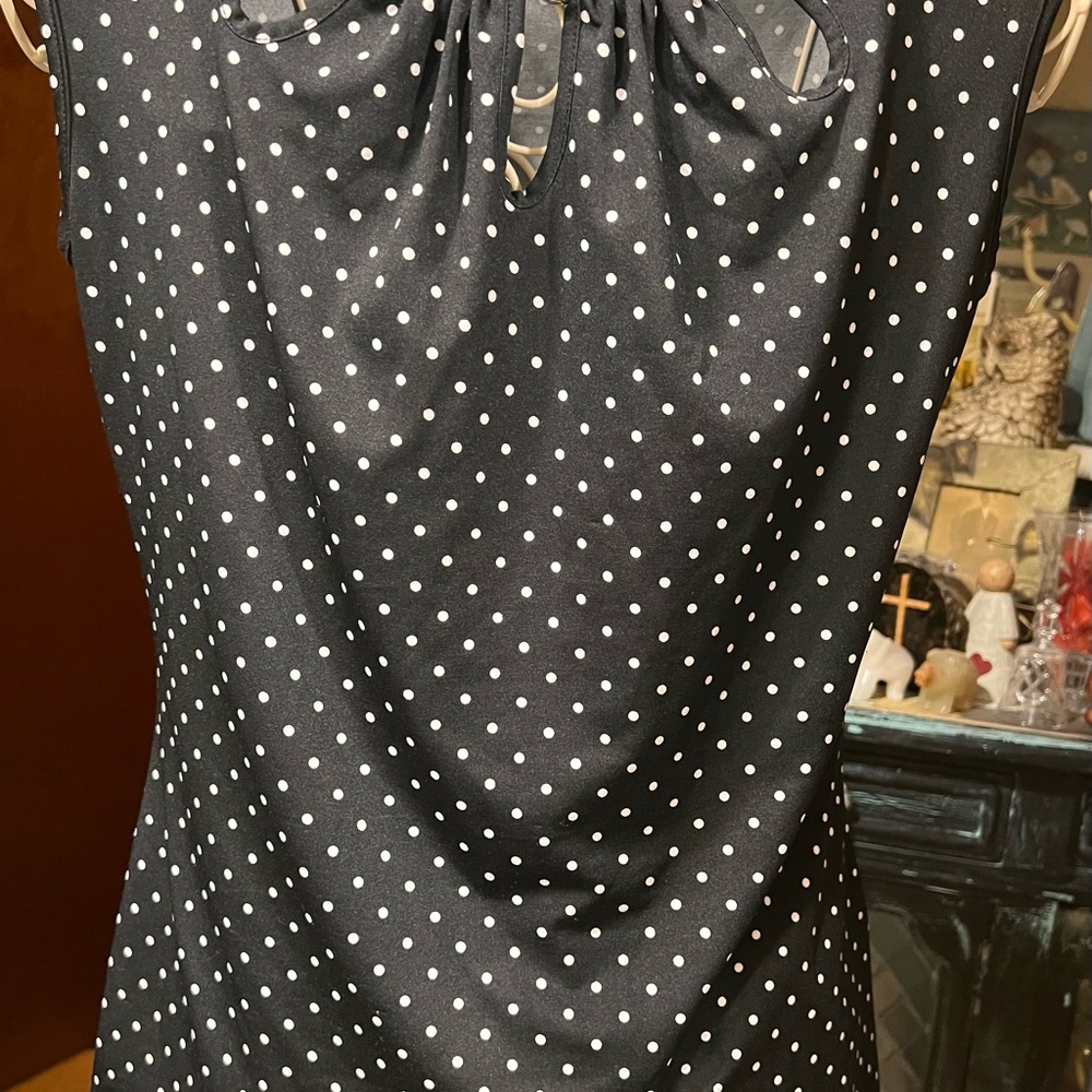 Notations Black Top with White Polka Dots , size M
